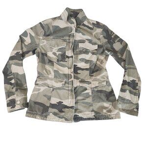 Ambercrombie Fitch Jacket Womens XS Army‎ Green Camo Military Utility Drawstring